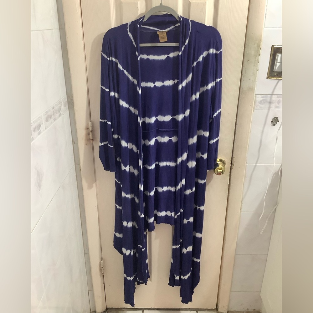 Midnight Velvet Blue and White Tie-Dye Cardigan Size XL